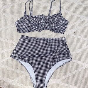 High waist two piece gingham bikini set